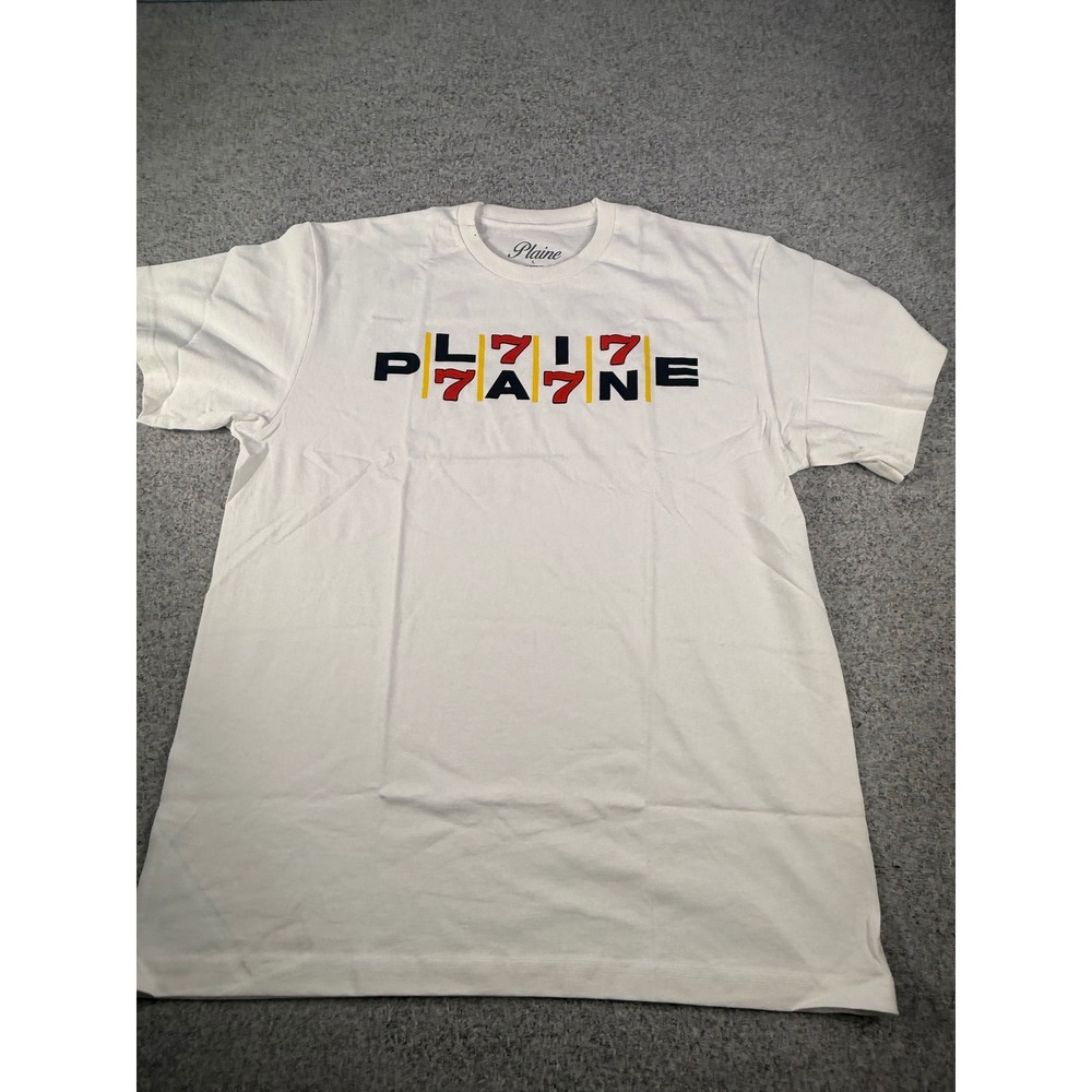 Plaine Mens Graphic T-Shirt White Size L Short Sleeve Made in USA Streetwear